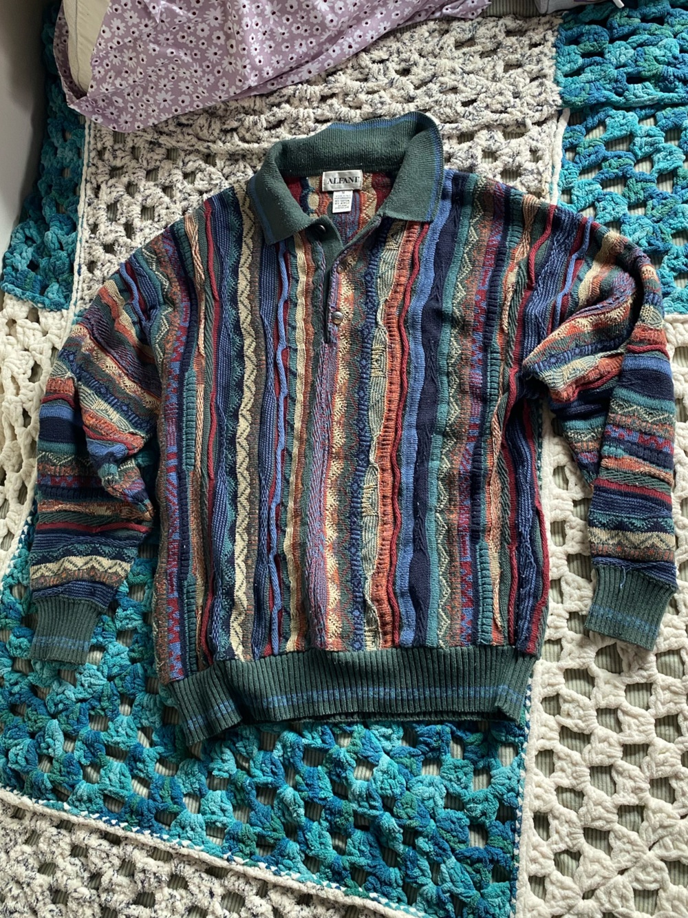 Alfani Multicolor Striped Crewneck Sweater in Blue, Green, Red